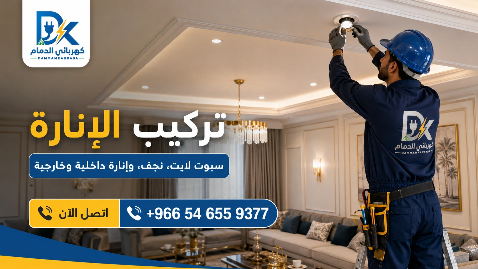 شركة صيانة كهرباء في الدمام - تركيب إنارة داخلية في مجلس سعودي
