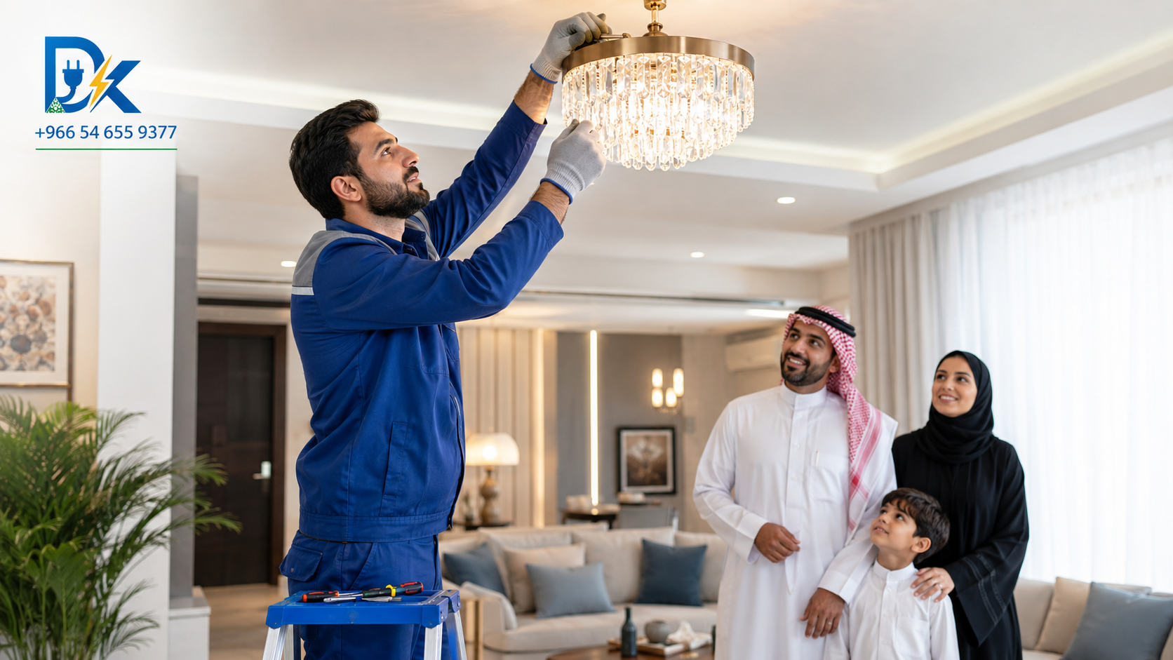 كهربائي منازل قريب مني الدمام يشرح للعميل مشكلة كهربائية داخل المنزل